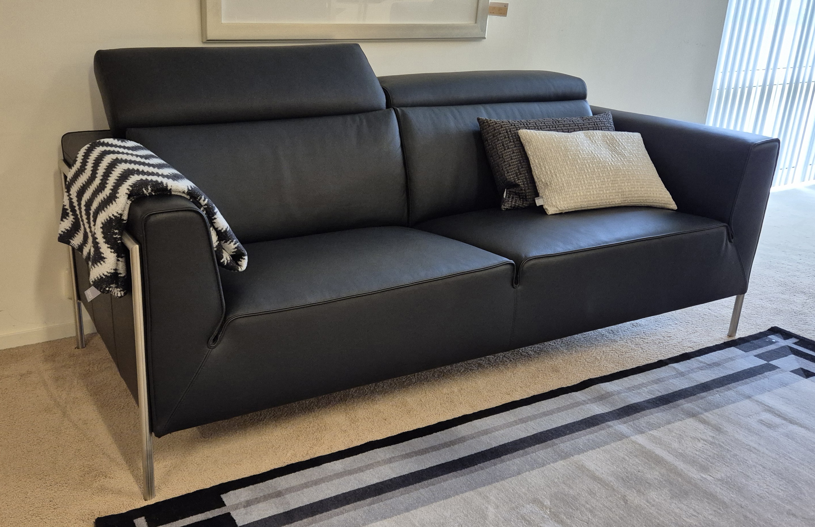 Roos 2,5-zitsbank leder zwart 203 cm